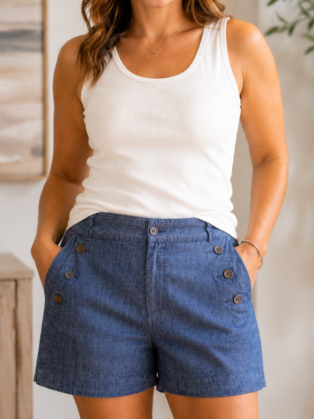 The Limited Blue Chambray Button-Detail Shorts